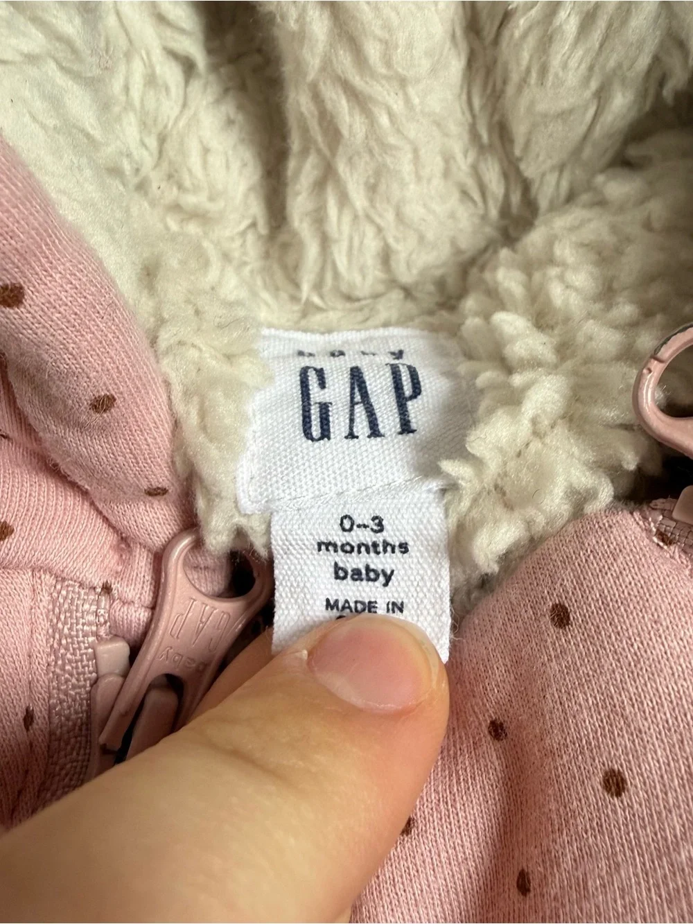 Baby Gap Double Zip Sherpa Fleece Lined One Piece Size 0-3 Months Pink Polka Dot